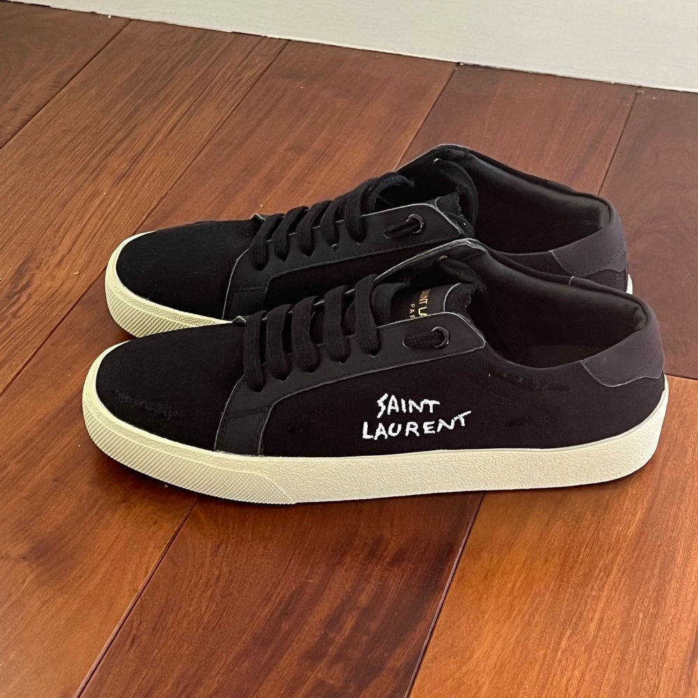 Saint Laurent Court Classic Embroidered Leather and Canvas Sneakers